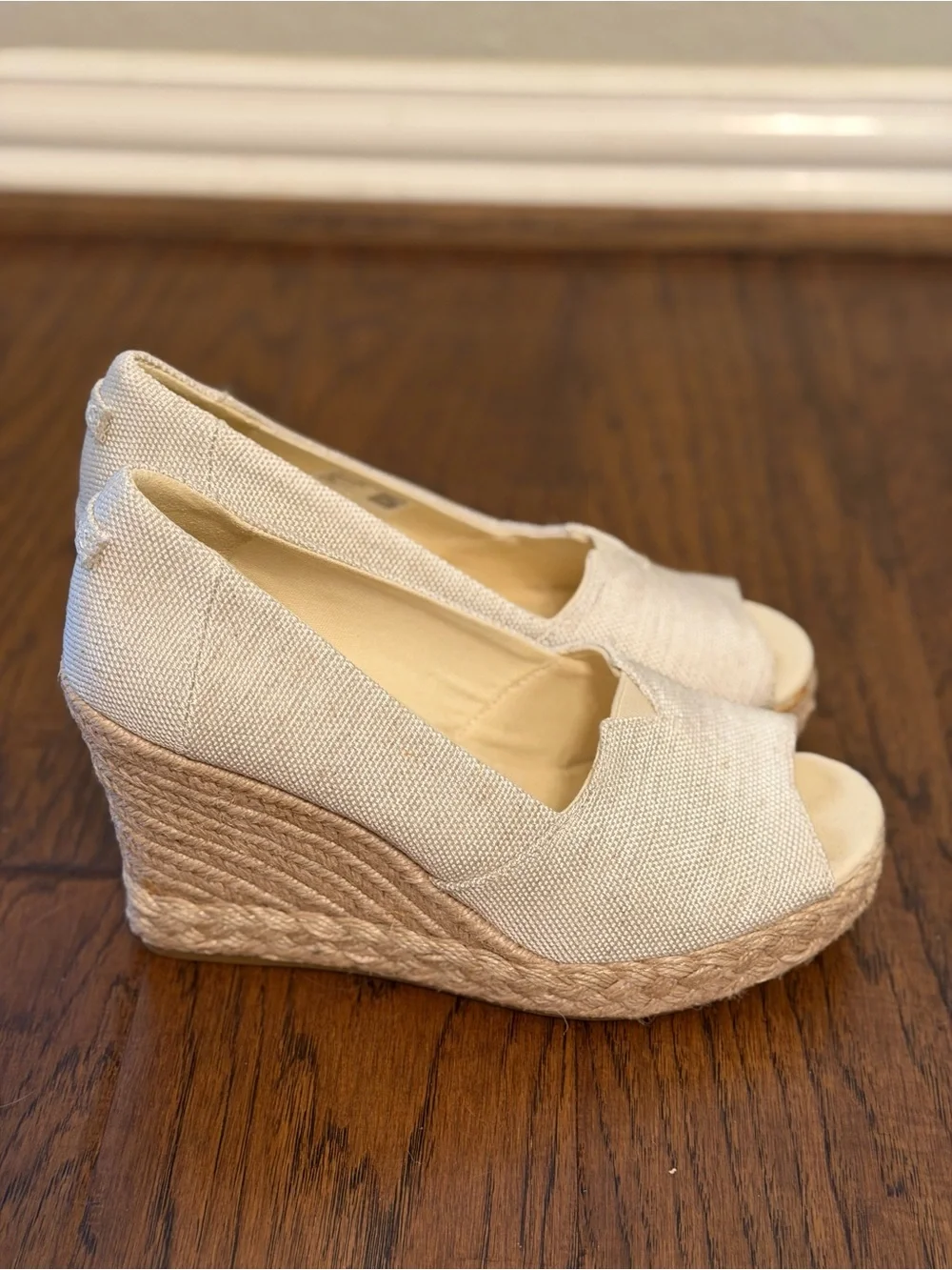 TOMS Michelle Natural Canvas Espadrille Open Toe Wedge Sandals Size 8 - Picture 14 of 15